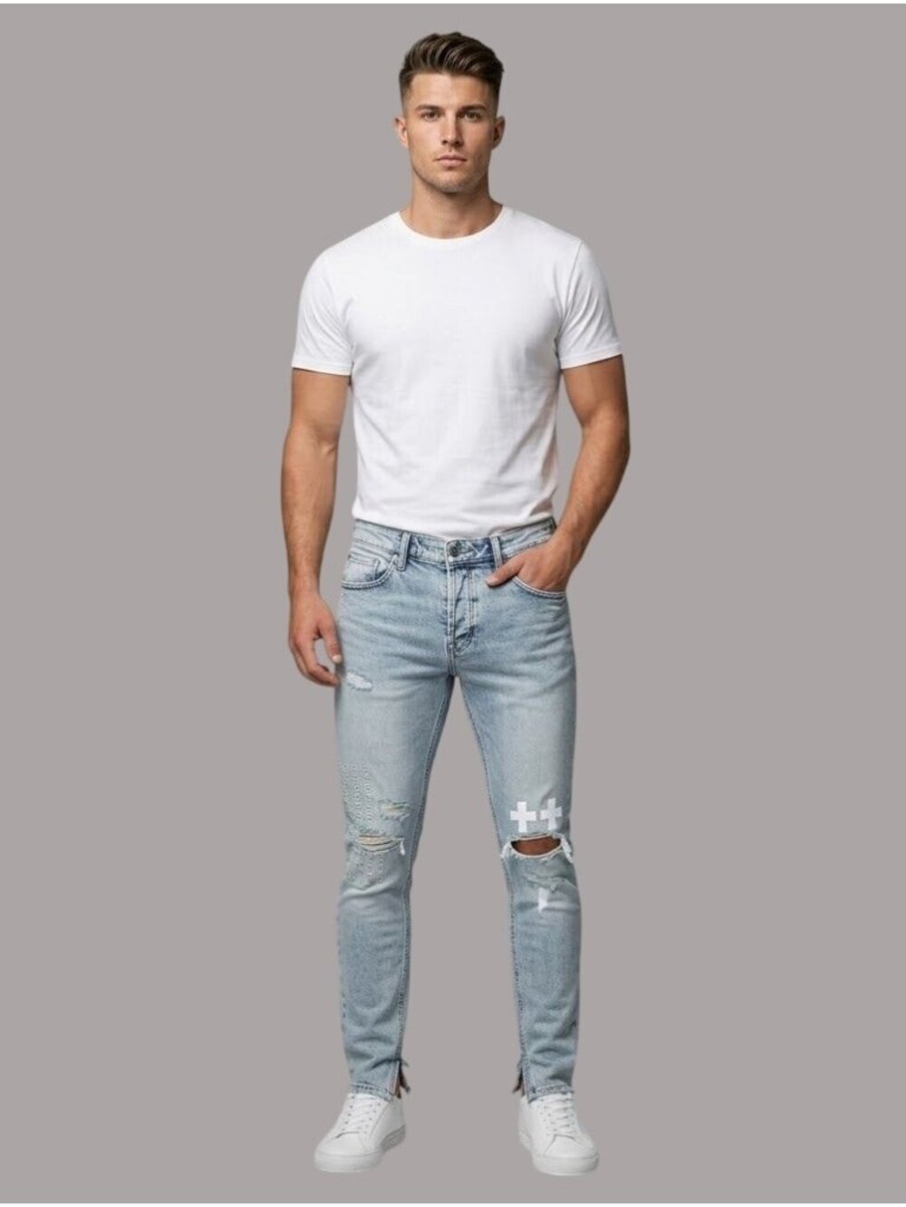 Ksubi Light Wash Denim Ripped Y2K Details Very Skinny Leg slits Size 32